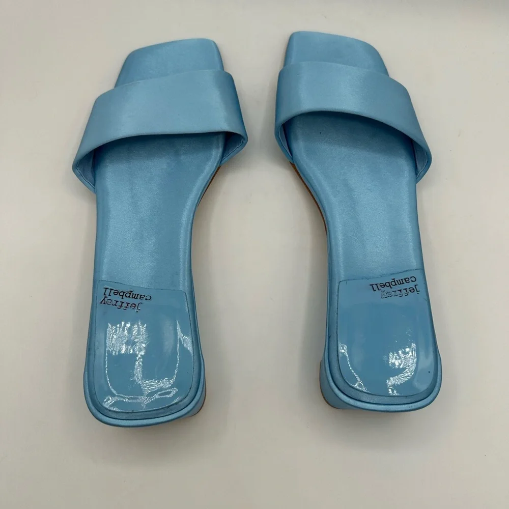 Jeffrey Campbell Women's Low Key Slip On Kitten Heels Sandals Blue Satin 8.5 - Picture 3 of 11